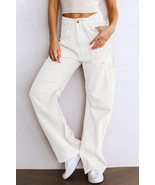 White High Waist Straight Leg Cargo Pants with Pockets - €33,50 EUR