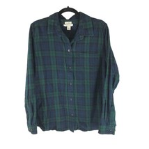 LL Bean Womens Scotch Plaid Flannel Shirt Relaxed Fit Green Blue L - £15.33 GBP