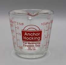Vtg Anchor Hocking #496 1 Cup/8 oz Measuring Cup Clear Glass Red Letteri... - $14.84