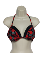 Stylus Halter Bikini Swimsuit Top Med Black Red Geometric Padded Underwire - $289.05 MXN