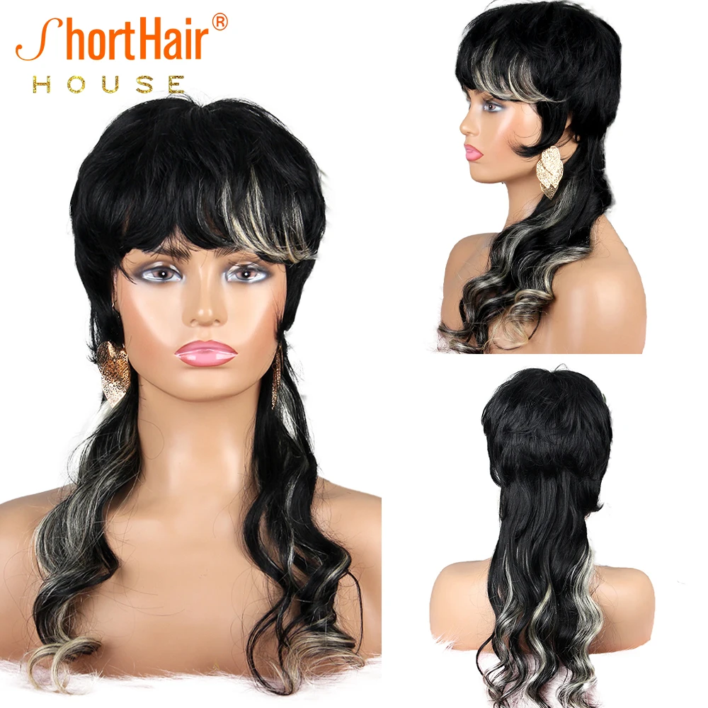 Highlight 613 Blonde Human Hair Wigs With Bangs Dovetail Body Wave Gluele - £46.70 GBP+