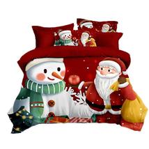 3pcs Christmas Bedding Set Santa Claus Print Quilt Cover Snowman Pillowcase - £46.30 GBP