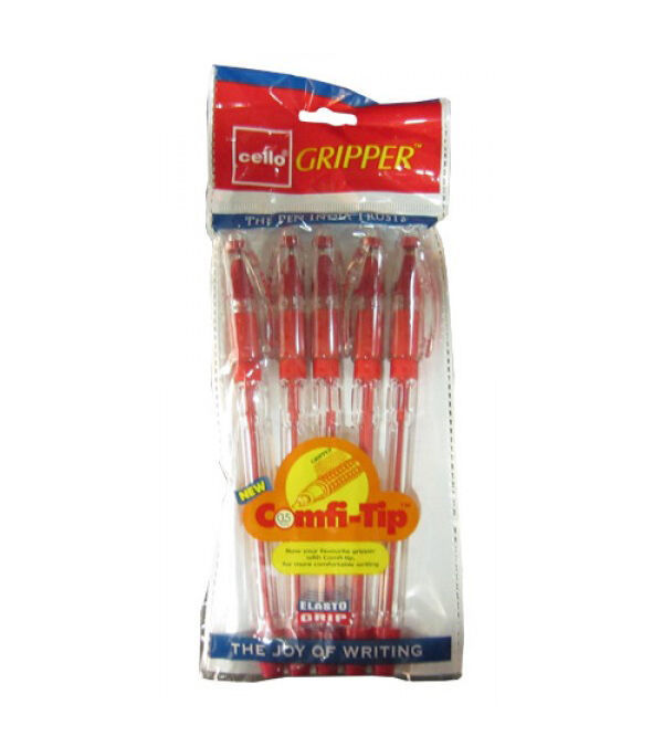 5 Cello GRIPPER RED Ball Pen smooth writing | student school home office... - $8.70