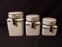 Vintage Gibson Coca Cola 3 Piece Canister Set 2002 Checkerboard Pattern ... - $48.37