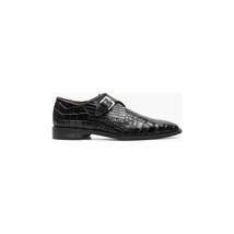 25637-001 Stacy Adams Rapino Plain Toe Monk Strap Shoes Crocodile Print Black image 3