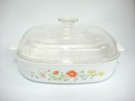 Corning Ware Orange Wildflower 2.5 Quart 10&quot; Square Casserole with Lid A... - £18.37 GBP