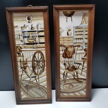 Enesco Country Store Framed 3 Piece Tile Plaque Ceramic Triptych Set of 2 Vtg - £13.44 GBP