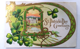 St Patrick&#39;s Day Postcard Glengarriff Castle Green Clovers Ireland Nash 1912 - £8.77 GBP