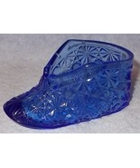 Vintage Decorative Glass Cobalt Blue Daisy and Button Pattern Baby Shoe ... - $19.95