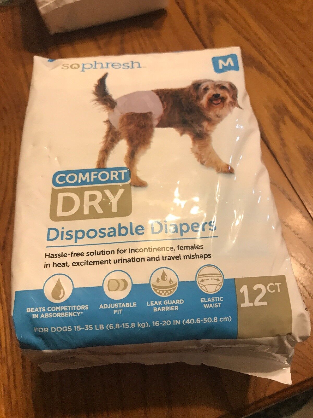 So Phresh Comfort Dry Disposable Dog Diapers, Count of 12 - Open pack - M - $18.69