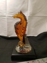 Murano Hand Blown 10&quot; Amber &amp; Brown Swril Seahorse Art Glass Sculpture - £75.92 GBP