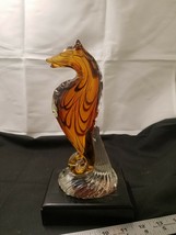 MURANO HAND BLOWN 10&quot; AMBER  &amp; BROWN SWRIL SEAHORSE ART GLASS SCULPTURE - £75.93 GBP