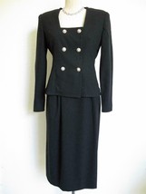 Vintage Adele Simpson 2-Pc Suit Dress 2 XS Rhinestone Buttons Black Wool... - £39.30 GBP