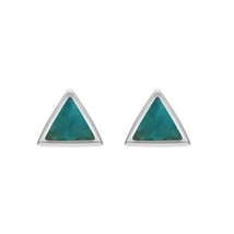 925 Sterling Silver Turquoise Triangle Inlay Stud Earrings For Women And Girls - £47.08 GBP