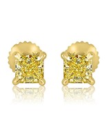 GIA 1.42 TCW Splendente Naturale Decorato Luce Diamante Giallo Orecchini a Lobo - $5,535.47