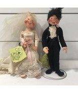 Annalee Dolls Bride And Groom Tux Pink Boutonniere 1983 Vtg - £78.41 GBP