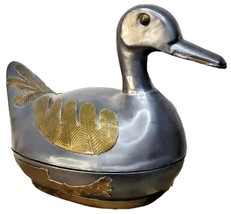 Pewter Duck Trinket Stash Box with Brass Accents Vintage Metal Bird 5 x 4&quot; - $18.69