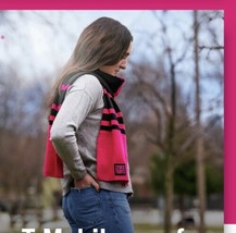 T-Mobile Tuesday Magenta Pink and Black Scarf Long Stripe - £7.77 GBP