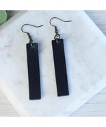 Genuine Leather Rectangle Drop Dangle Earrings Black - €12,71 EUR