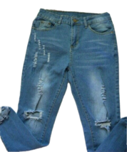 Blue Distressed Cotton Blend Pants Size See Measurements In Description - £5.32 GBP