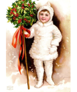 1909 Embossed Christmas Postcard Cute Victorian Girl Holding Mistletoe - $29.88 CAD