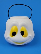 Halloween Blow Mold Candy Bucket Pail White Ghost Yellow Eyes 7&quot; 024794 - £9.53 GBP
