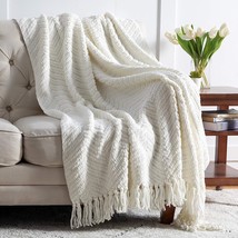 Throw Blanket For Couch  Cream White Versatile Knitwoven Chenille Blanket For Ch - £42.66 GBP