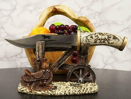 Western Horse Saddle By Wagon Wheel With Blunt Knife Display Holder Statue Set - £31.45 GBP