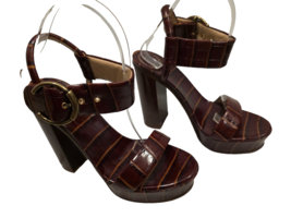 CHLOÉ Hot Tan &quot;Roy&quot; Croc-embossed Leather High-heel Platform Sandals -Si... - $399.99