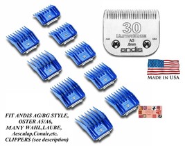 Andis 9 Pc Guide Attachment Comb&amp;Ultraedge 30 Blade*Fit Many Oster,Wahl Clipper - £52.98 GBP