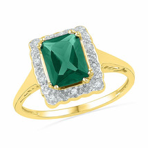 10k Yellow Gold Emerald Lab-Created Emerald Solitaire Fashion Ring 1-3/4 Ctw - £216.05 GBP