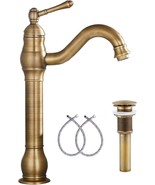 Ggstudy Single Handle One Hole Matching Bathroom Vessel Sink, Antique Br... - $94.99 CAD