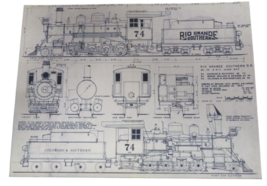 Rio Grande Southern #74 Steam Locomotive Blueprint - PRINT COPY 14&quot; x 9&quot; - $24.70