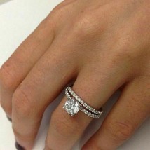 Solid 14K White Gold 2.65Ct Round Cut Diamond Bridal Wedding Ring Set Size 7.5 - £226.28 GBP