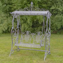 Large Metal Curvy Style Hanging Garden Swing Bench with Frame and Roof G... - £1,009.92 GBP