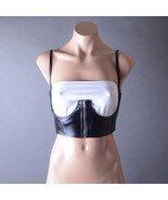 Black Gothic Faux Leather Corset Underbust Zip Crop Top Punk Bustier Str... - $29.99