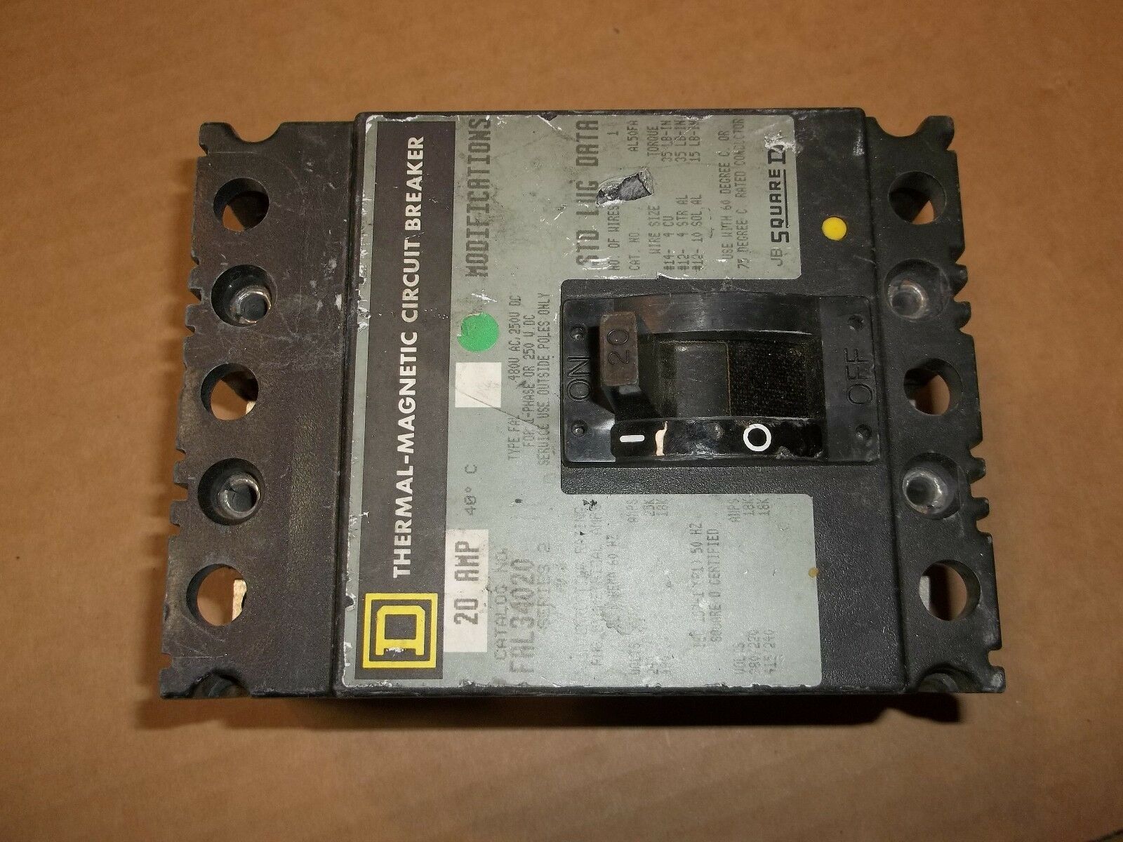 Square D FAL34020 Circuit Breaker FAL 3P 20A 600V USED - $47.50