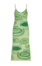 NWT House of Sunny Hockney in Lilypads Palm Green Fuzzy Midi Tank Slip Dress 6 - £86.78 GBP