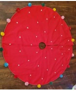 Target Wondershop Pom Pom Christmas Tree Skirt Red &amp; Multi 48” Round Fau... - $30.96