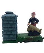 Vintage Cast Iron Coin Bank Mechanical Artillery Painted Solider Plug Mi... - €18,04 EUR
