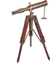 Nautical Maritime Brass Telescope with Tripod Vintage Brass Décor Table Top Wood - £49.81 GBP