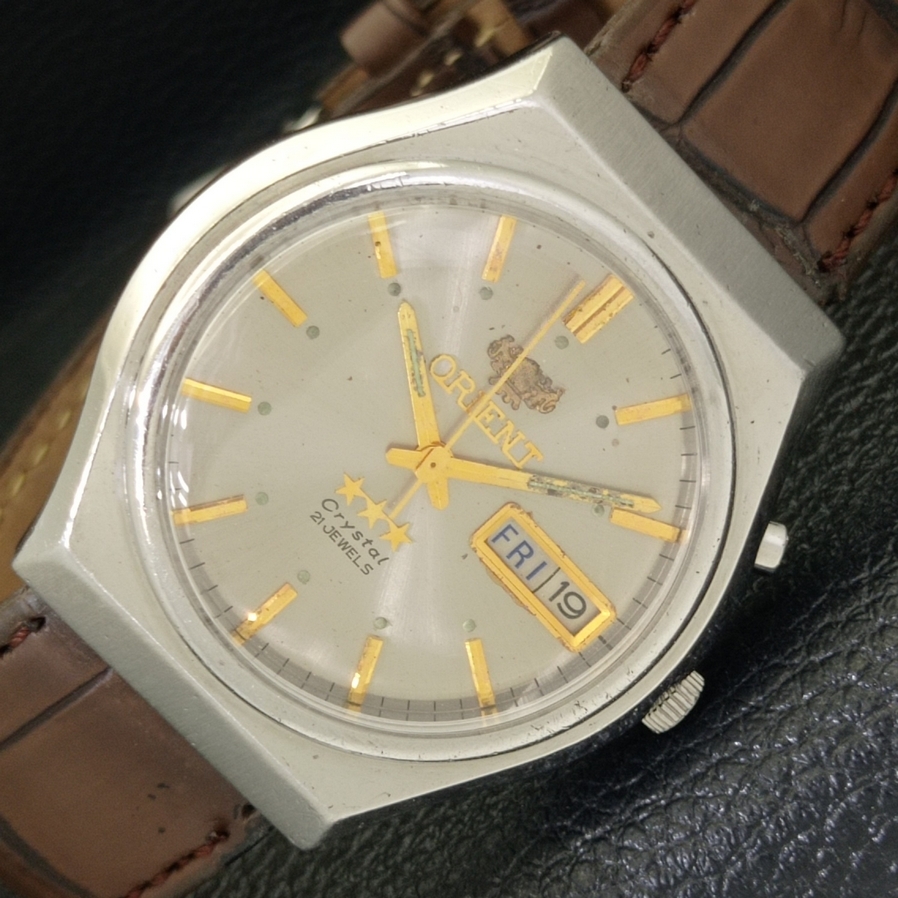 ORIENT CRYSTAL AUTOMATIC 46943 JAPAN MENS DAY&amp;DATE ORIGINAL DIAL WATCH a... - $33.99