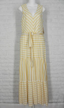 CREMIEUX Dress Tiered Maxi Sundress V Neck Linen Cotton Golden Ivory NWT 6 - £81.76 GBP