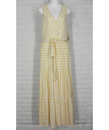 CREMIEUX Dress Tiered Maxi Sundress V Neck Linen Cotton Golden Ivory NWT 6 - £73.58 GBP