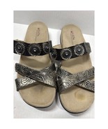 Taos Sandals Womens Slide Pewter Leather Slip On Medallion Size 9  - $43.95