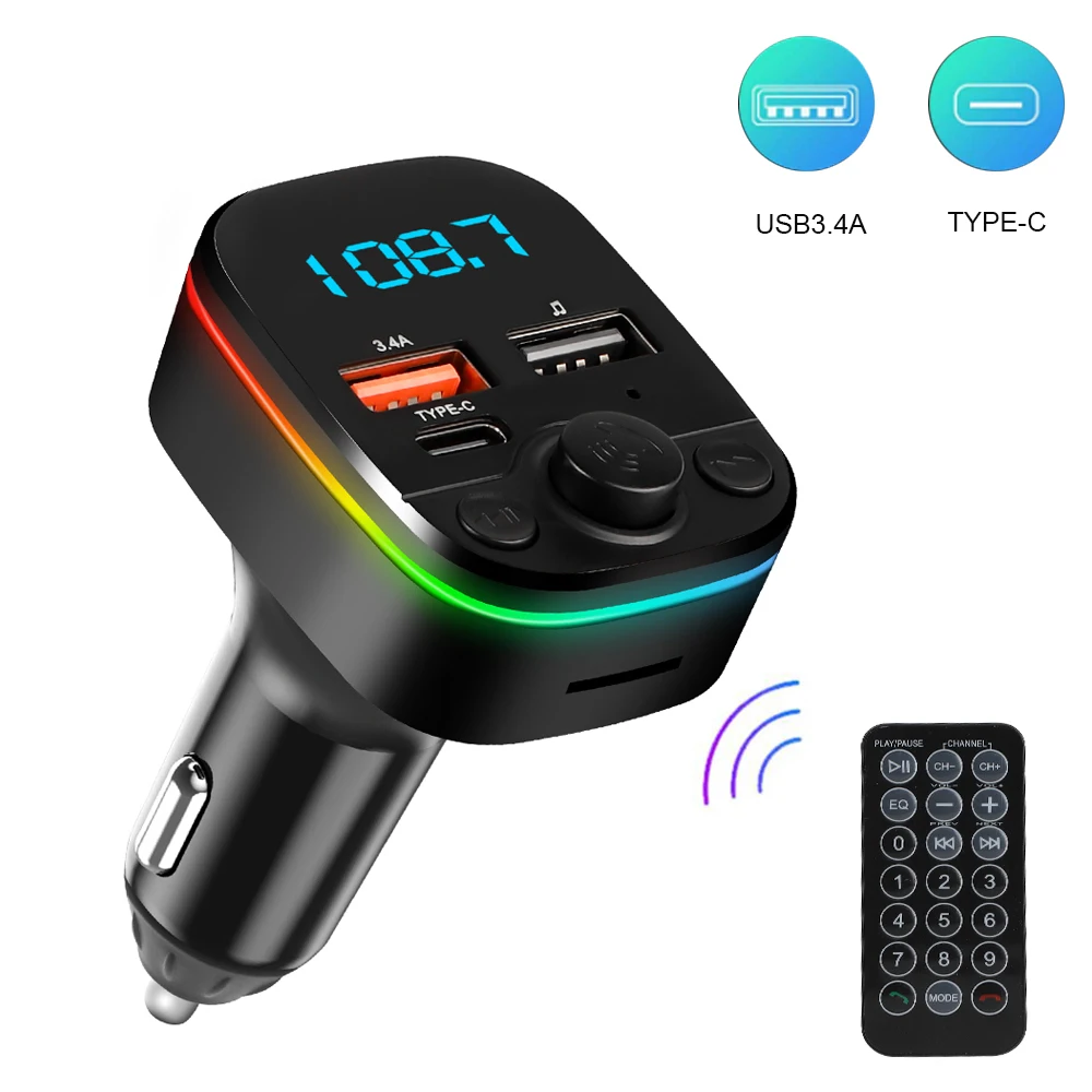 FM Transmitter Bluetooth 5.0 With Type-C Dual USB 3.4A Fast Charger Car Radio - £11.56 GBP+