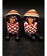 Wood Crow Blackbird Farmer LOT 2 Shelf Sitter Country Decor 5” Fall Hall... - $322.09 MXN