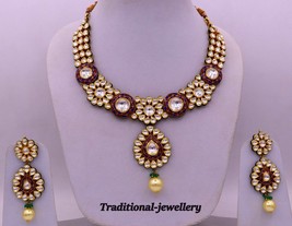 22 K Gold Kundan Set Handmade Bollywood Style Necklace Earring Belly Dance Set - £14,402.78 GBP