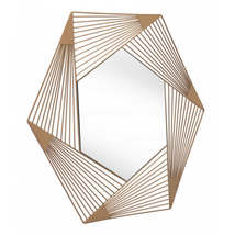 Hexagon Lines Gold Finish Wall Mirror | 29&quot;x33.5&quot; - $240.56
