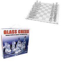 Traditional Glass Chess Set Board Game Featuring Frosted and Clear Glass Pieces - £19.37 GBP